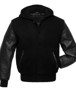 Black Hooded Varsity Jacket