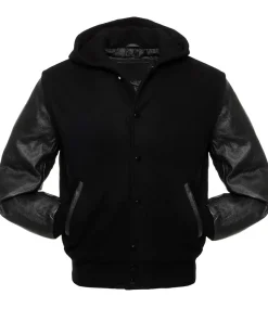 Alternative view of Black Hooded Varsity Jacket