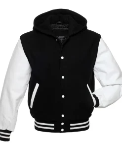 Black and White Hooded Varsity Jacket