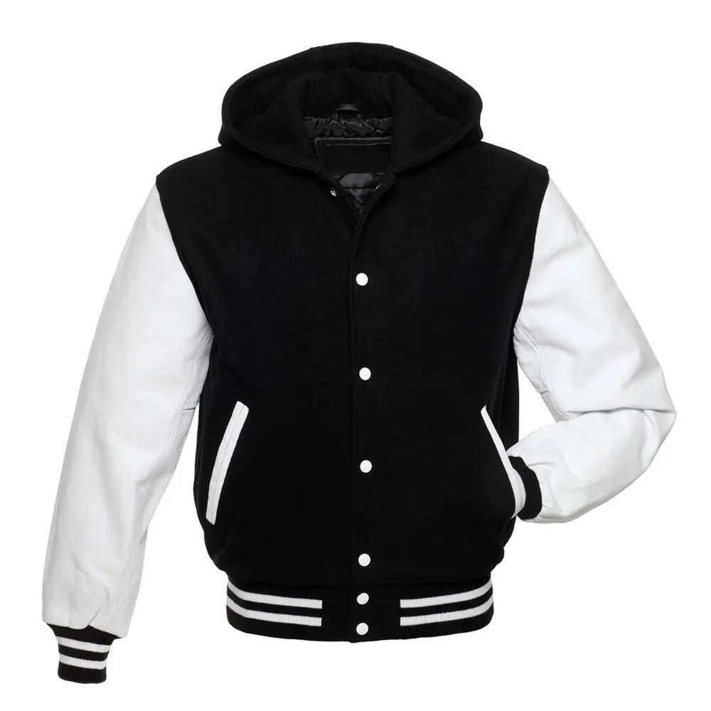 Black and White Hooded Varsity Jacket