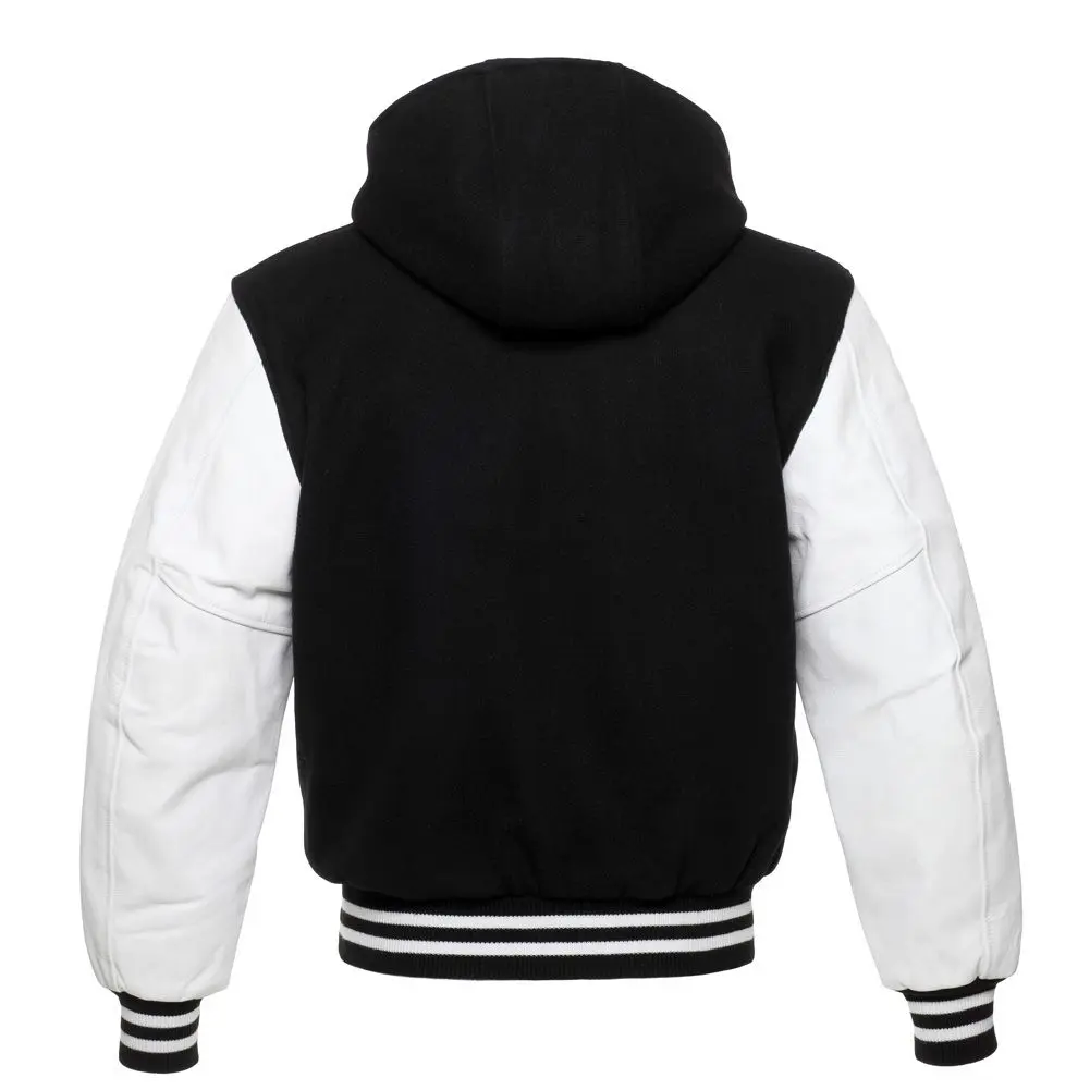 Black and White Hooded Varsity Jacket - Image 3