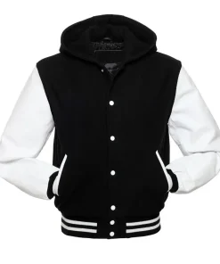 Alternative view of Black and White Hooded Varsity Jacket