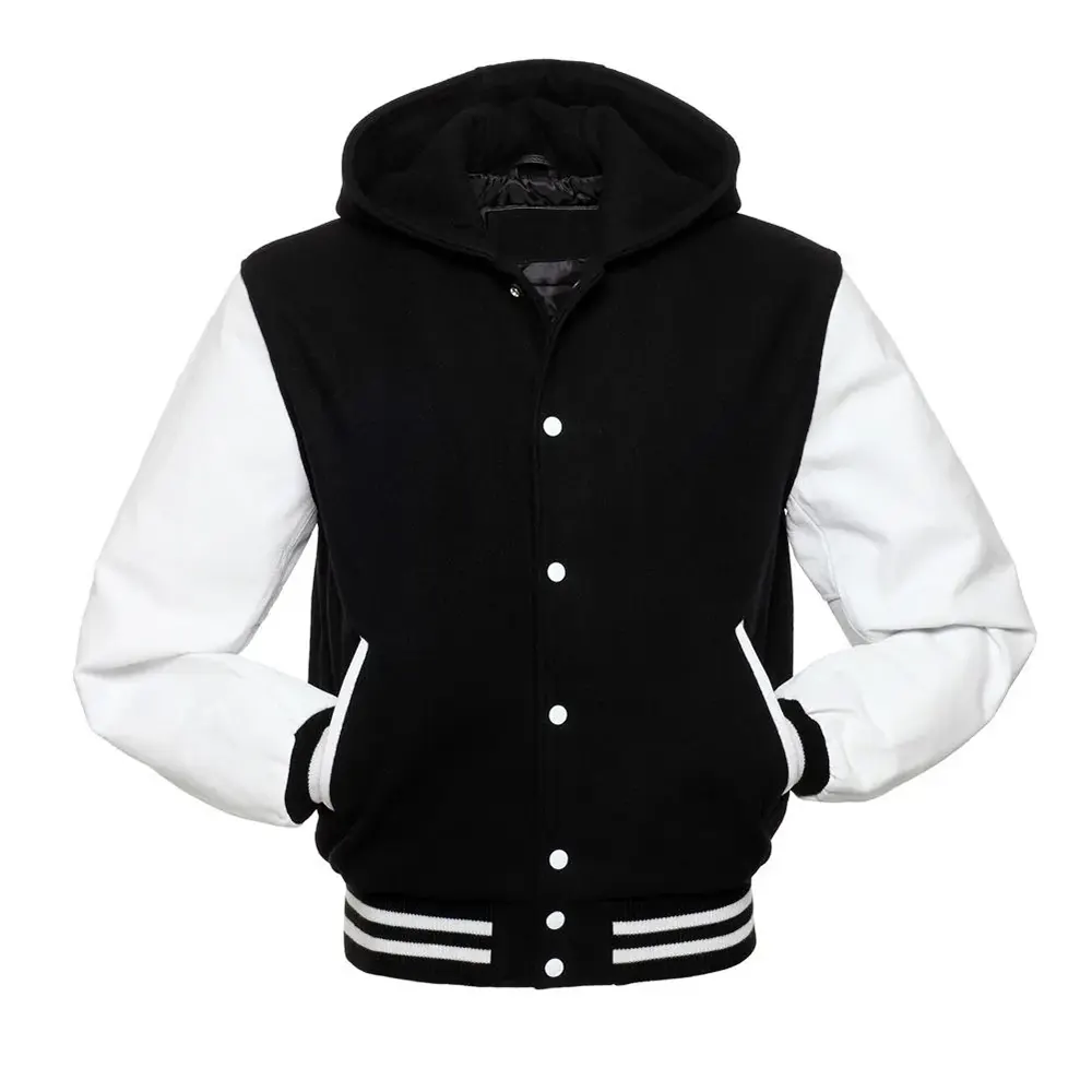 Black and White Hooded Varsity Jacket - Image 2