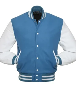 Alternative view of Light Blue and White Varsity Jacket