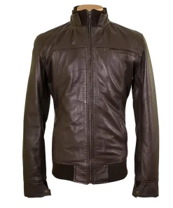 Brown Leather Bomber Jacket