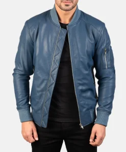 MA-1 Blue Bomber Leather Jacket