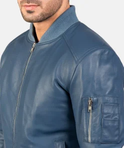 Alternative view of MA-1 Blue Bomber Leather Jacket