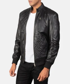 Alternative view of Moda Black Leather Bomber Jacket