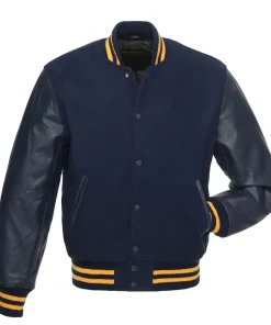 Navy with Gold Knit Trim Varsity Jacket