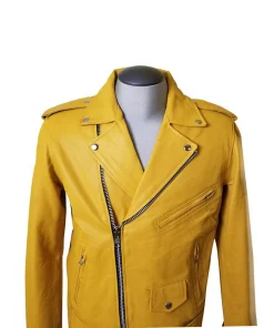 Alternative view of Olson's Yellow Biker Style Leather Jacket