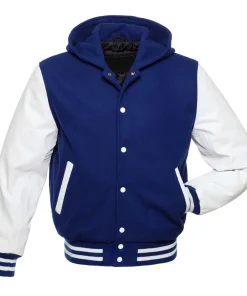 Royal and White Hooded Varsity Jacket