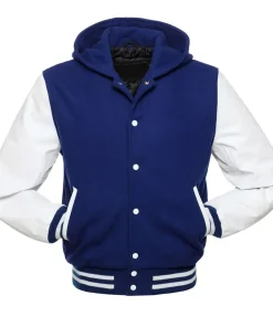 Alternative view of Royal and White Hooded Varsity Jacket