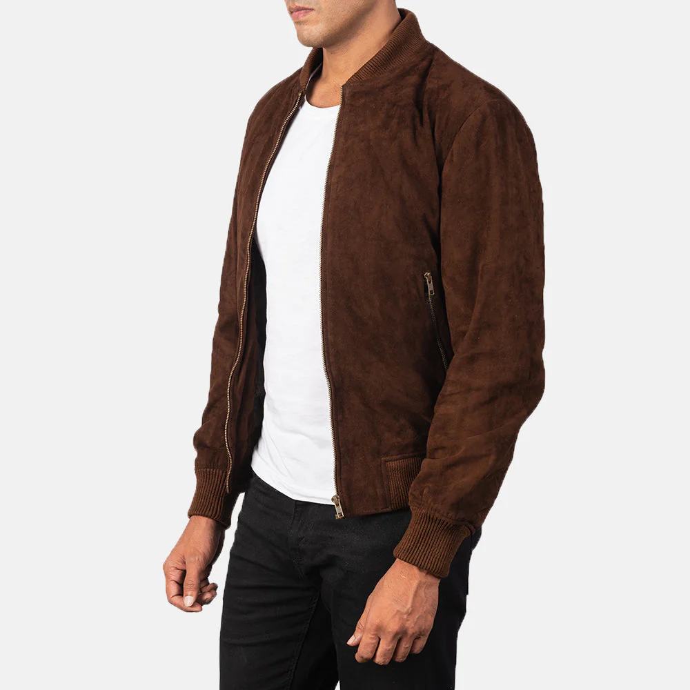 Shane Mocha Suede Bomber Jacket - Image 3