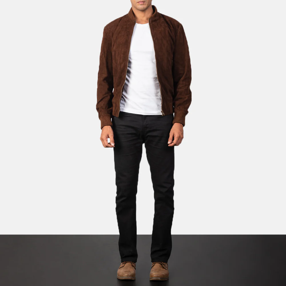 Shane Mocha Suede Bomber Jacket - Image 2
