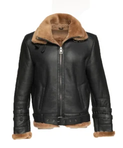 Viktor's Black Aviator Bomber Shearling Jacket