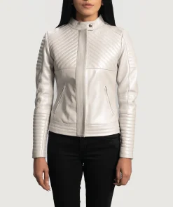 Ice Maiden Silver Quilted Leather Biker Jacket