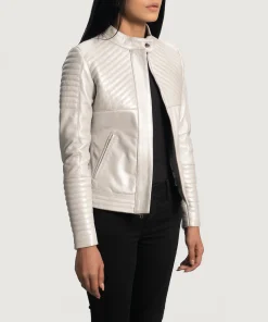 Alternative view of Ice Maiden Silver Quilted Leather Biker Jacket