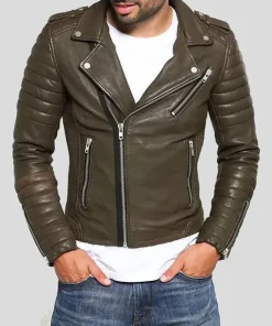 Mac Army Green Quilted Leather Jacket