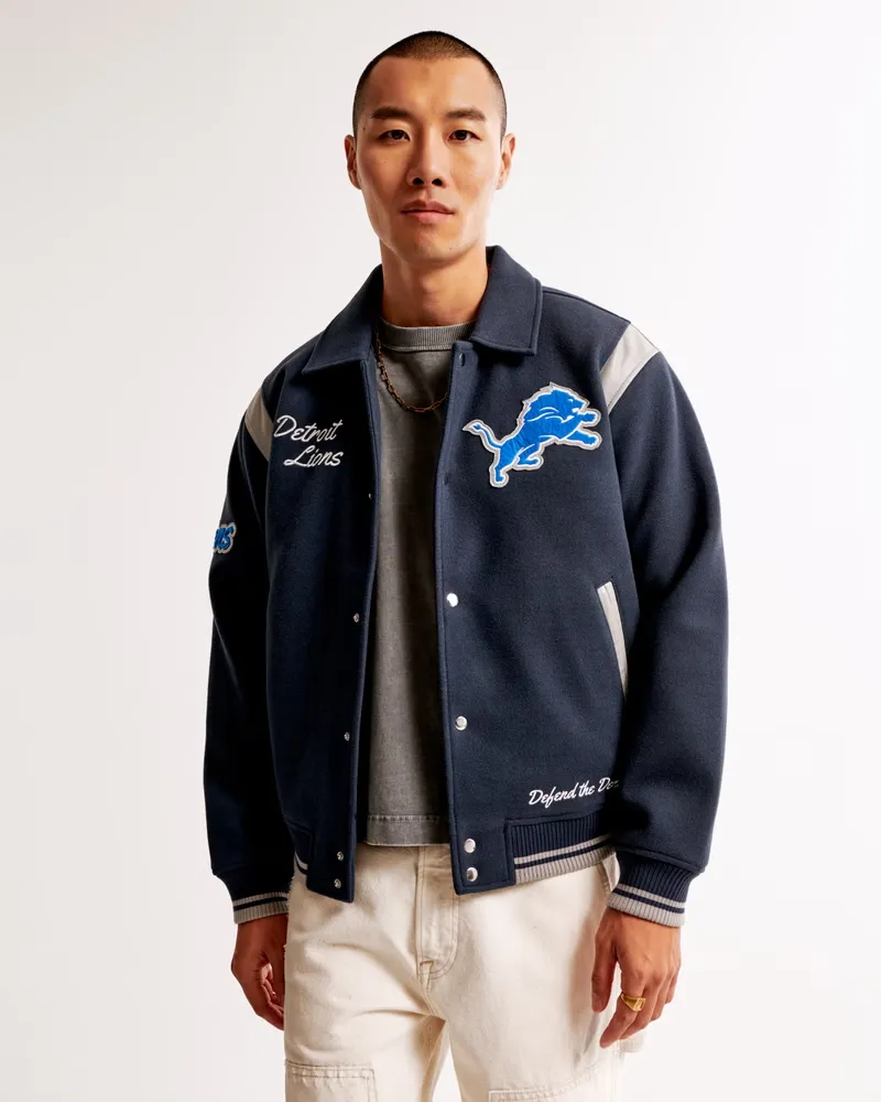 Abercrombie Detroit Lions Varsity Bomber Jacket - Image 4