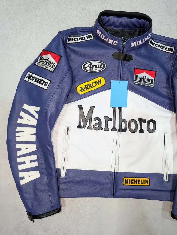 Marlboro x Yamaha Racing Blue Leather Jacket - Image 2