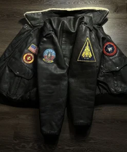 Alternative view of Top Gun F-14 Tomcat Pilot Black Leather Jacket