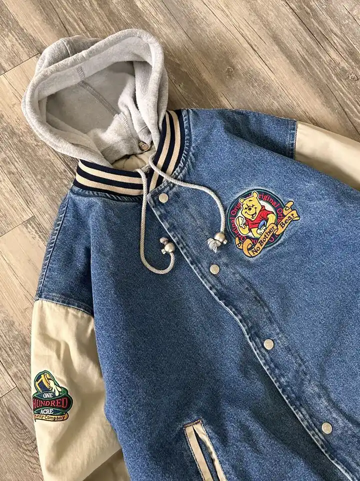 90s Xxxtentacion Winnie The Pooh Varsity Denim Jacket - Image 3
