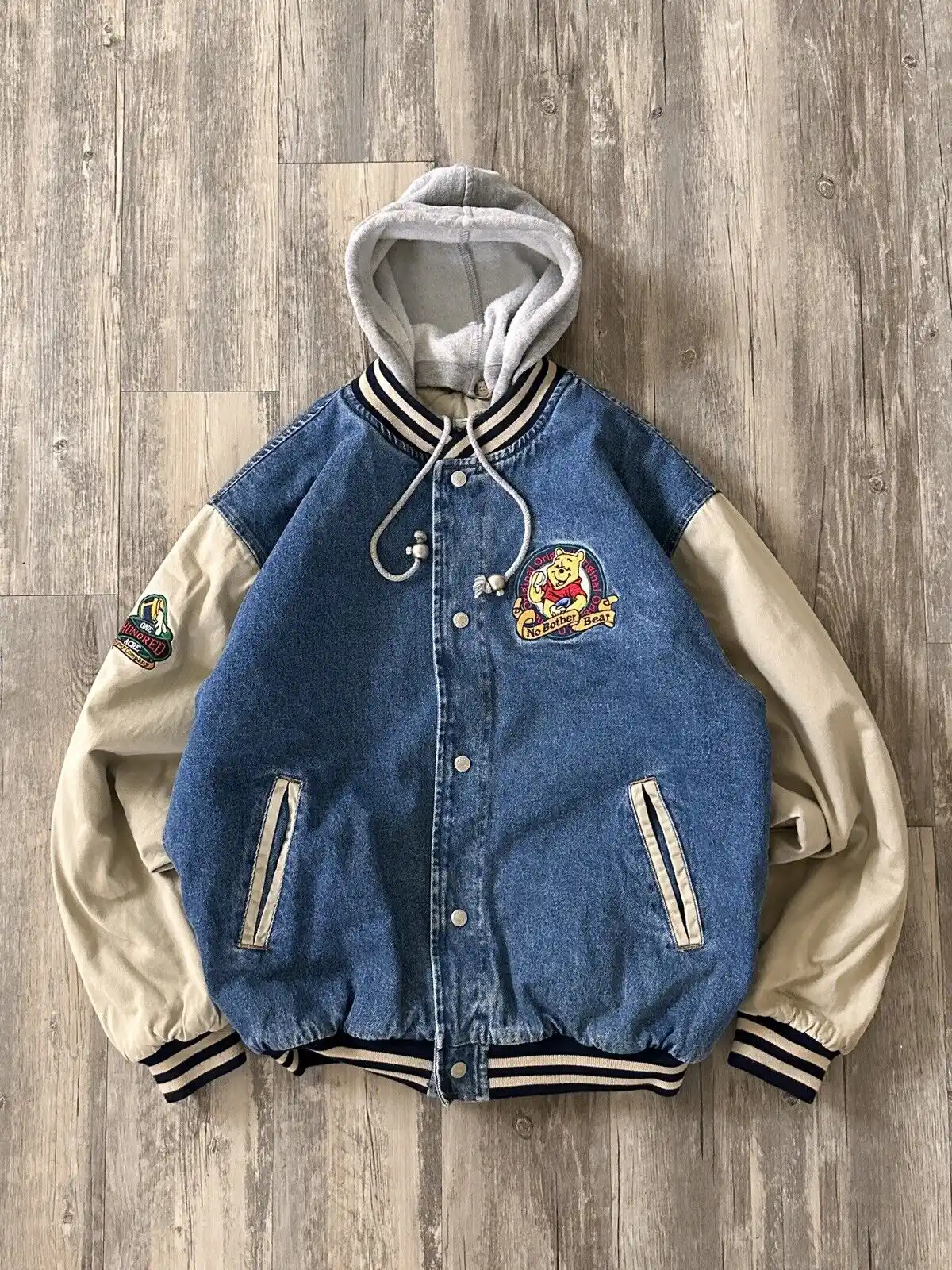 90s Xxxtentacion Winnie The Pooh Varsity Denim Jacket - Image 2