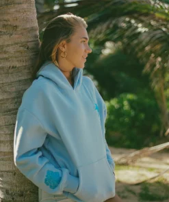 Pink-Palm-Puff-Everything-Comes-in-Waves-Blue-Oversized-Hoodie