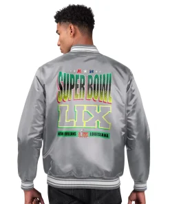 Unisex-Super-Bowl-LIX-Starter-Gray-Satin-Varsity-Jacket